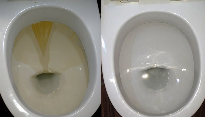 Унитаз до и после чистки средством Domestos